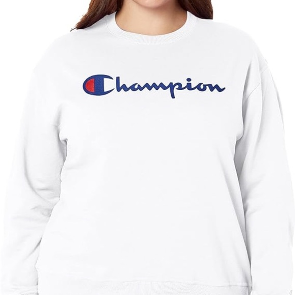 champion crewneck, white, classic champion logo, small, NWOT